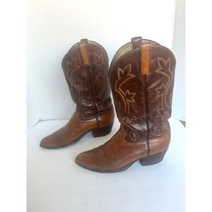 DAN POST Brown Leather Western Cowboy Almond Toe Embroidered‎ Midcalf Boots 9D